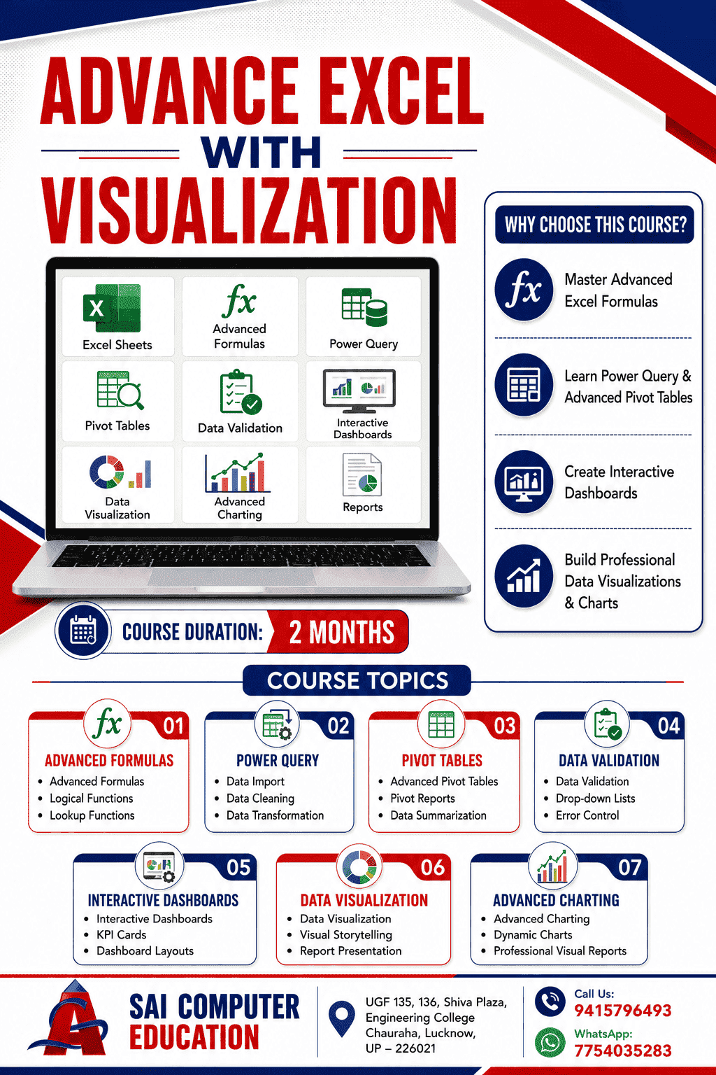 Advance Excel with Visualization classroom at SAI Computer Education, Aliganj Lucknow
