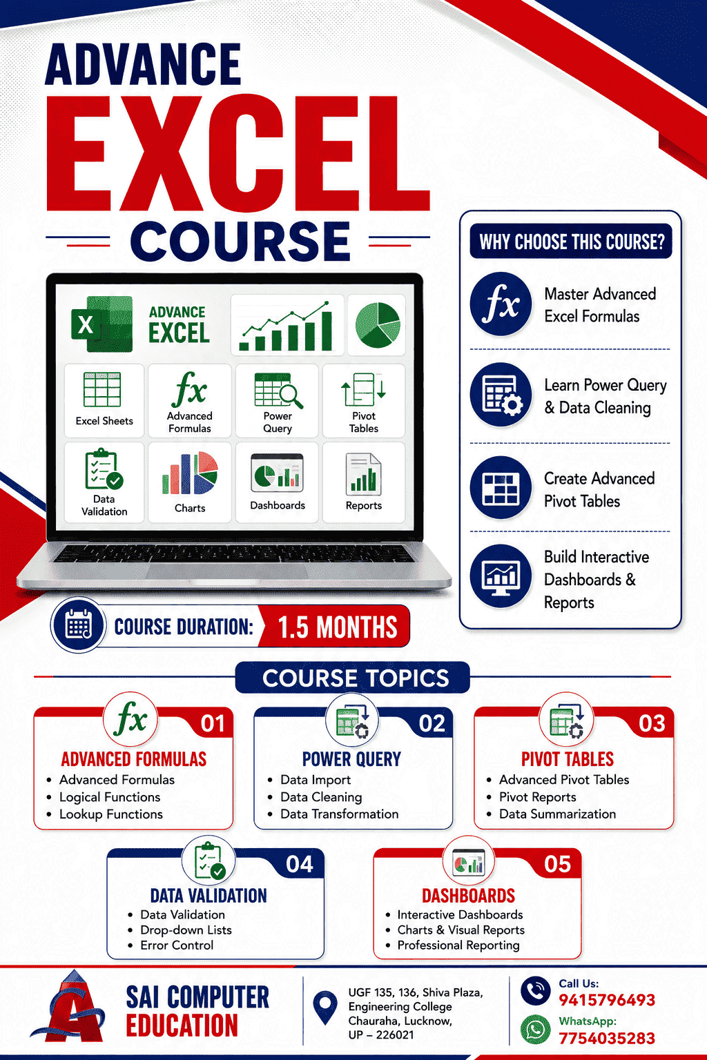 Advance Excel classroom at SAI Computer Education, Aliganj Lucknow