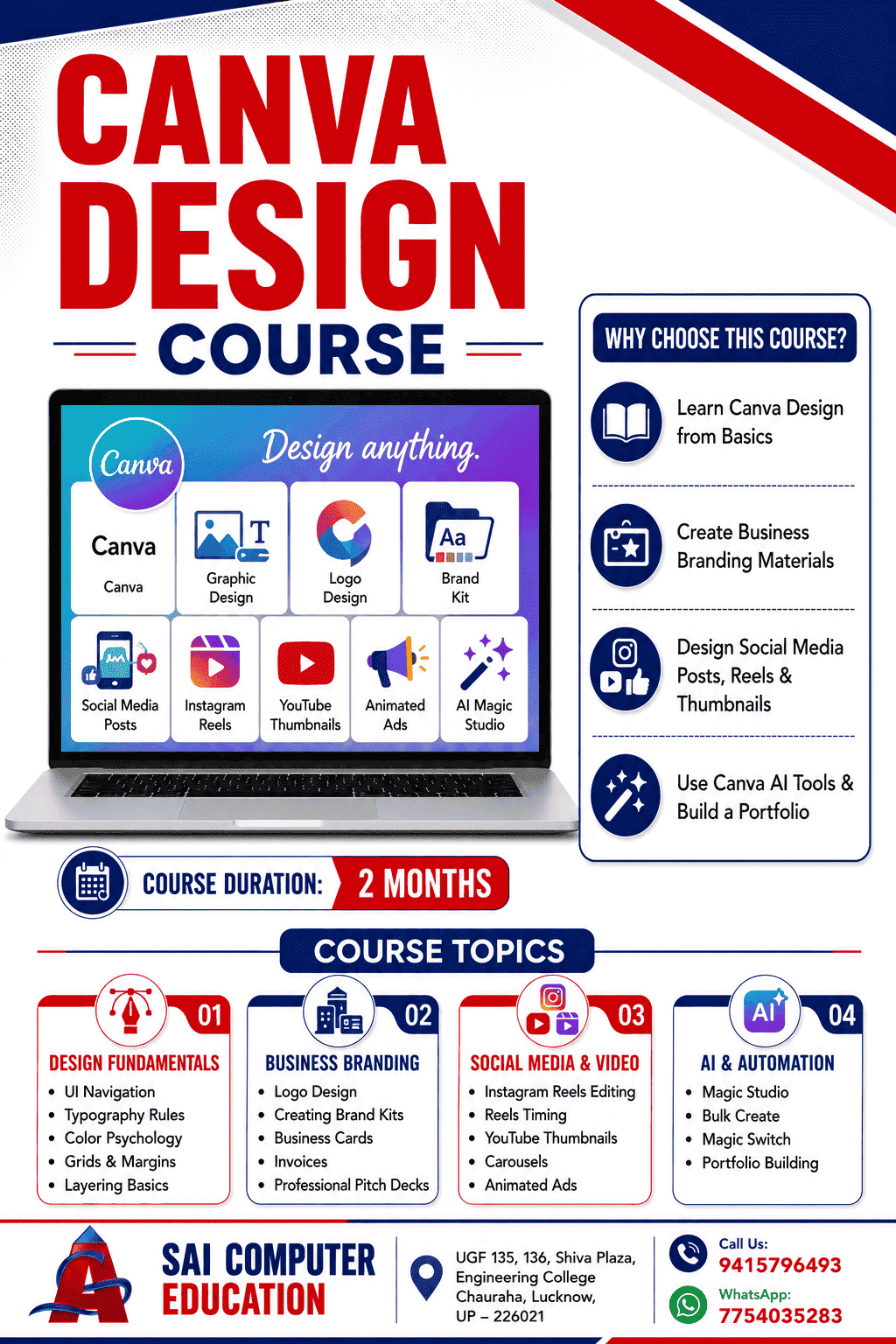 Canva — Graphic Design classroom at SAI Computer Education, Aliganj Lucknow