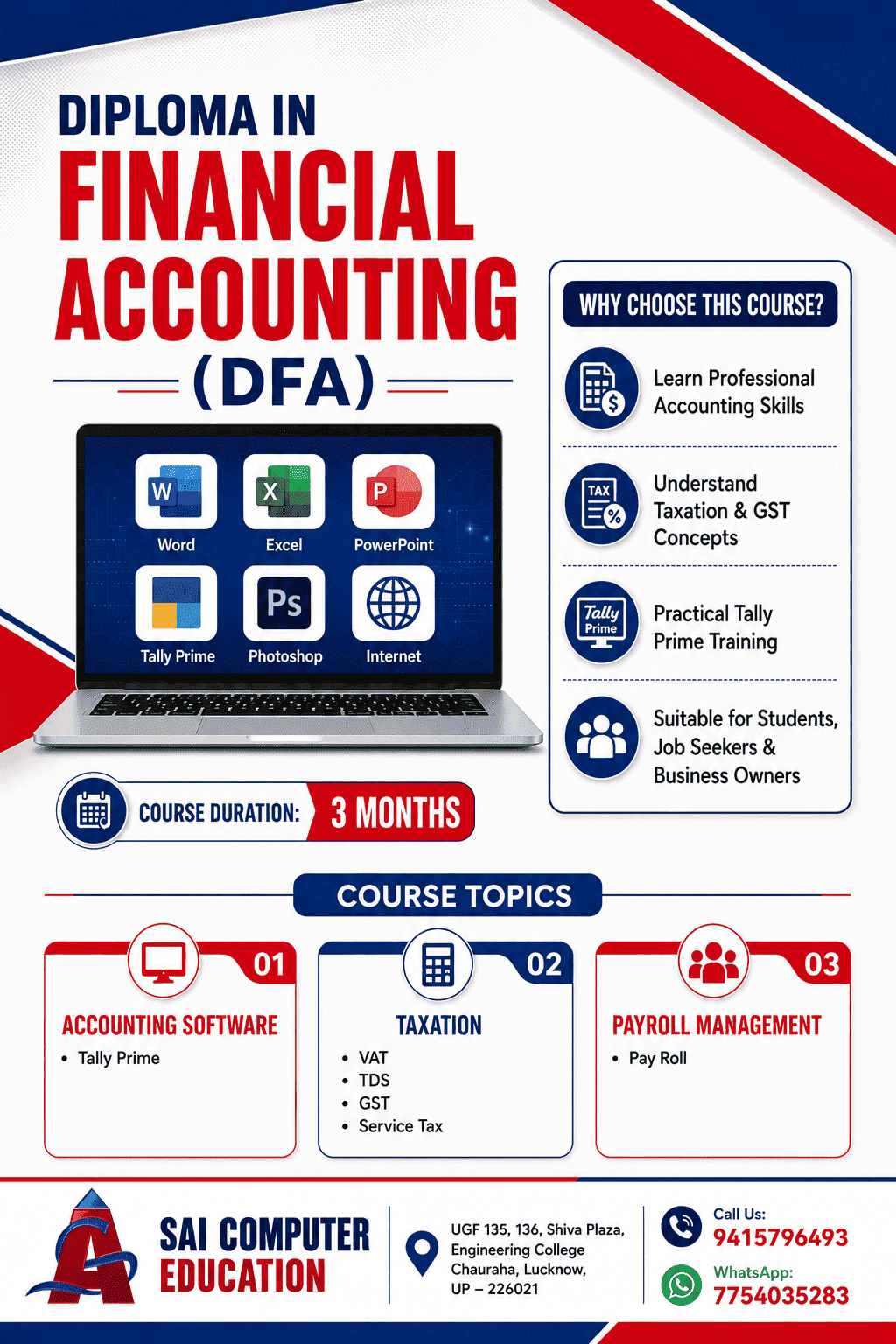 Diploma in Financial Accounting (DFA) classroom at SAI Computer Education, Aliganj Lucknow