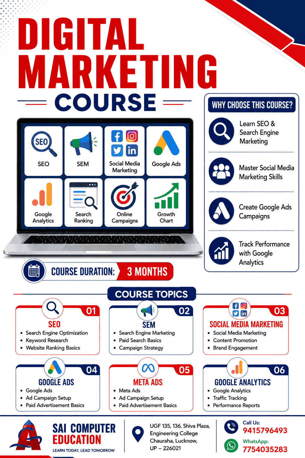 Digital Marketing classroom at SAI Computer Education, Aliganj Lucknow