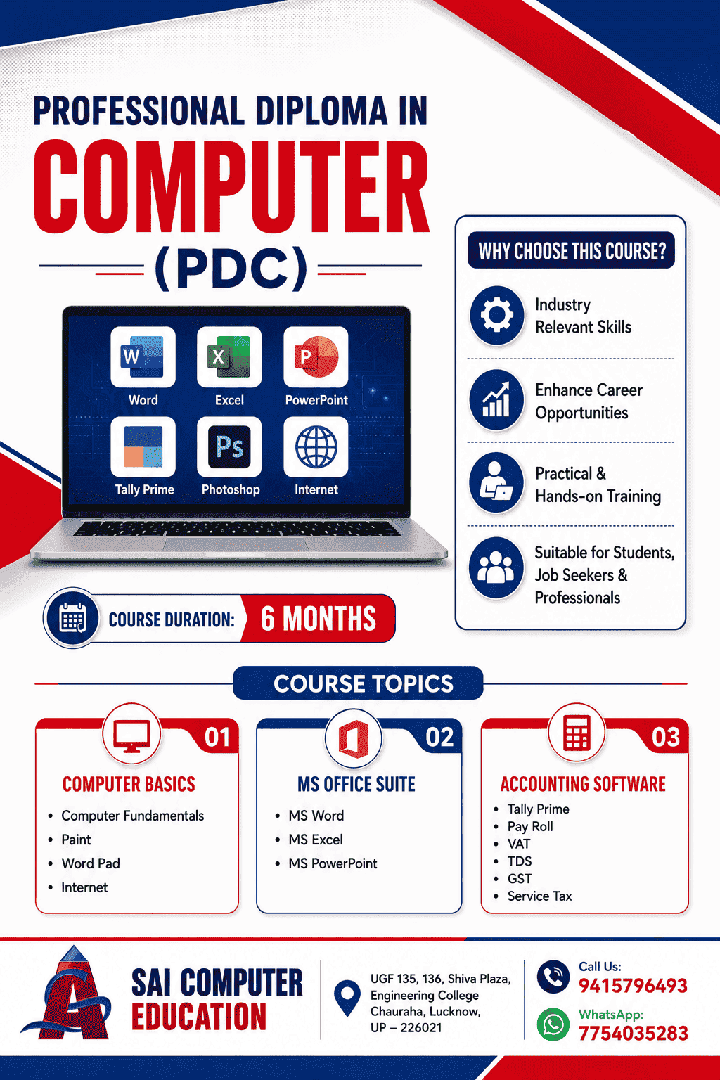 Professional Diploma in Computer (PDC) classroom at SAI Computer Education, Aliganj Lucknow