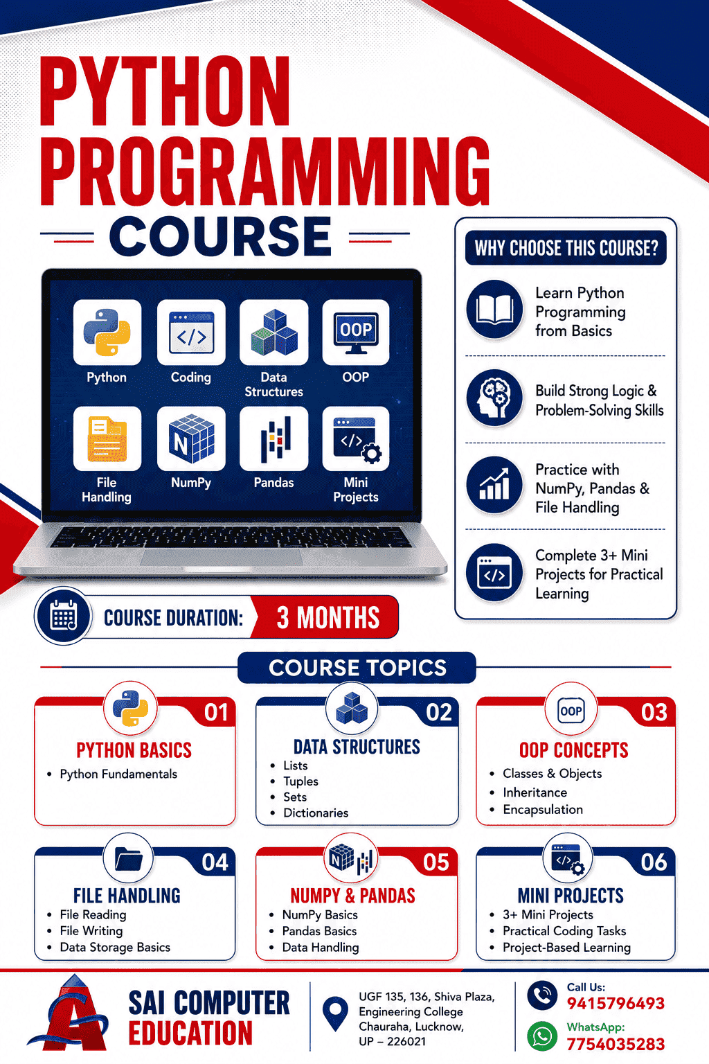 Python Programming classroom at SAI Computer Education, Aliganj Lucknow